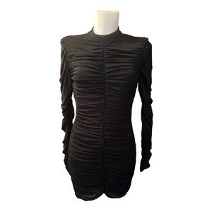 Fashion Nova Black Mesh lined rouched dress.